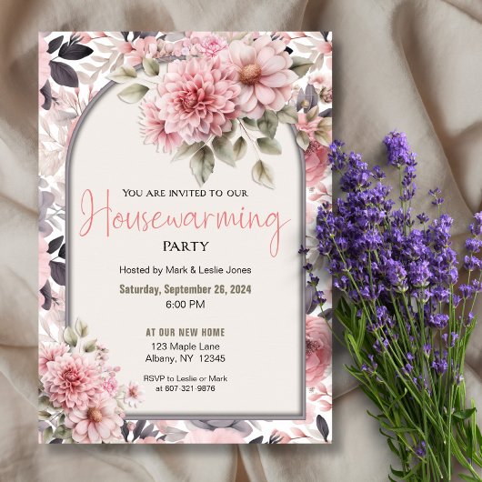 Invitation Pink Floral Pattern Élégante Fête de réchauffement