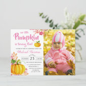 Invitation Pink Floral Petit Citrouille Automne Anniversaire (Debout devant)