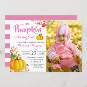 Invitation Pink Floral Petit Citrouille Automne Anniversaire