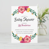 Invitation Pink Floral Polka Baby shower Party (Debout devant)