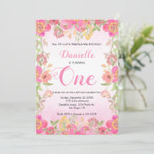 Invitation Pink Floral Premier Anniversaire (Debout devant)