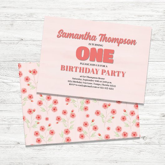 Invitation Pink Floral Premier anniversaire Modèle de la fête