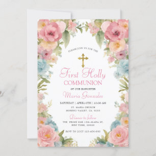 Invitation Pink Floral Première sainte communion