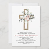 Invitation Pink Floral Première Sainte Communion Euclayptus (Devant)