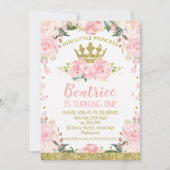 Invitation Pink Floral Princess Crown 1er anniversaire Invita (Devant)