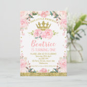 Invitation Pink Floral Princess Crown 1er anniversaire Invita (Debout devant)