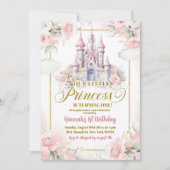 Invitation Pink Floral Princess Royal Castle 1er anniversaire (Devant)