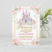 Invitation Pink Floral Princess Royal Castle 1er anniversaire (Debout devant)