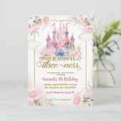 Invitation Pink Floral Princess Royal Castle 3e anniversaire (Debout devant)