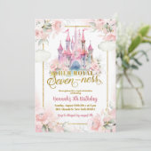 Invitation Pink Floral Princess Royal Castle 7e anniversaire (Debout devant)