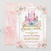 Invitation Pink Floral Princess Royal Castle 7e anniversaire (Devant / Derrière)
