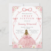 Invitation Pink Floral Princess Sweet Sixteen Birthday Party (Devant)