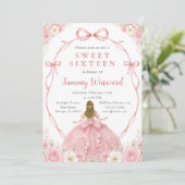 Invitation Pink Floral Princess Sweet Sixteen Birthday Party (Debout devant)