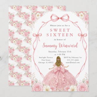Invitation Pink Floral Princess Sweet Sixteen Birthday Party
