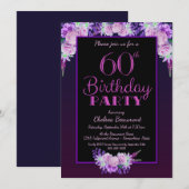 Invitation Pink Floral Purple 60e fête d'anniversaire (Devant / Derrière)
