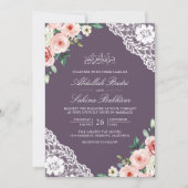 Invitation Pink Floral Purple Lace QR Code Mariage musulman (Devant)
