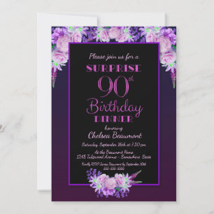 Invitation Pink Floral Purple Surprise Dîner d'anniversaire 9