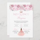 Invitation Pink Floral Quinceañera Spanish  (Devant / Derrière)