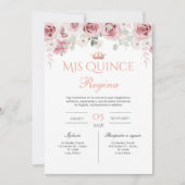 Invitation Pink Floral Quinceañera Spanish  (Devant)