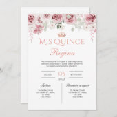 Invitation Pink Floral Quinceañera Spanish  (Devant / Derrière)
