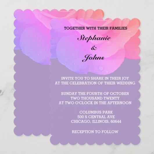 Invitation Pink Floral Rose Lavender Violet violet Mariage vi (Devant / Derrière)