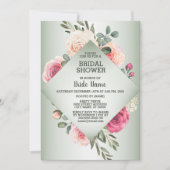 Invitation Pink Floral Rustic Geometric Green Bridal Shower (Devant)