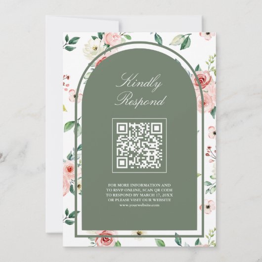 Invitation Pink Floral Sage Green Lace QR Code Mariage musulm (Dos)