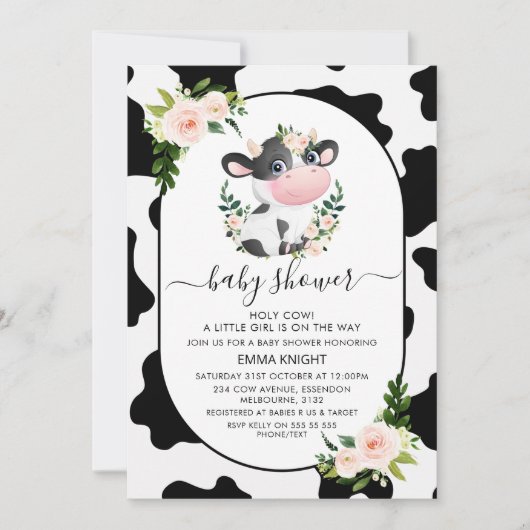 Invitation Pink Floral Saint Vache Baby shower d'impression (Devant)