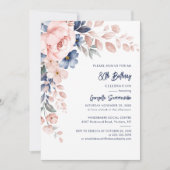 Invitation Pink Floral Script 80e fête d'anniversaire (Devant)