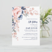 Invitation Pink Floral Script 80e fête d'anniversaire (Debout devant)