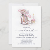 Invitation Pink Floral Stiletto Shoes 100th Birthday (Devant)