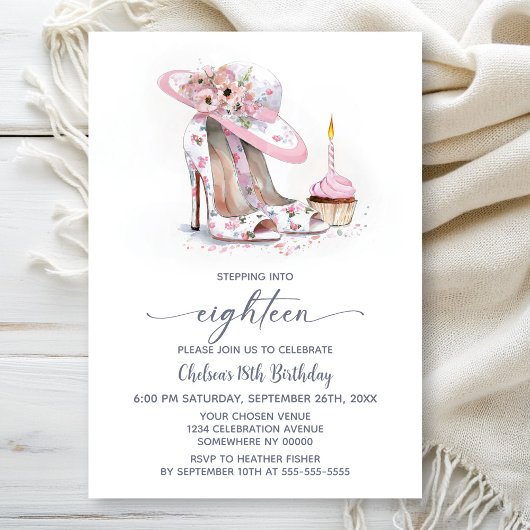 Invitation Pink Floral Stiletto Shoes 18th Birthday Party
