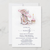 Invitation Pink Floral Stiletto Shoes 90th Birthday Party (Devant)