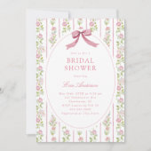 Invitation Pink Floral Striped Grandmillennial Bridal Shower (Devant)