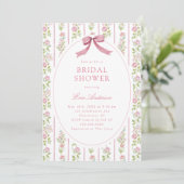 Invitation Pink Floral Striped Grandmillennial Bridal Shower (Debout devant)