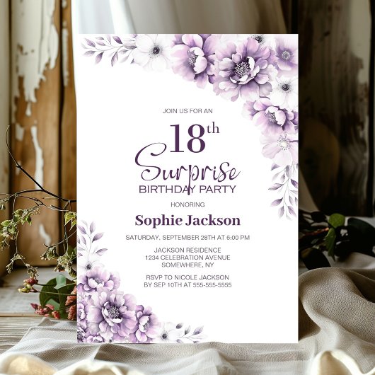 Invitation Pink Floral Surprise 18ème anniversaire