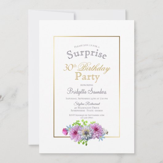 Invitation Pink Floral Surprise 30e anniversaire (Devant)