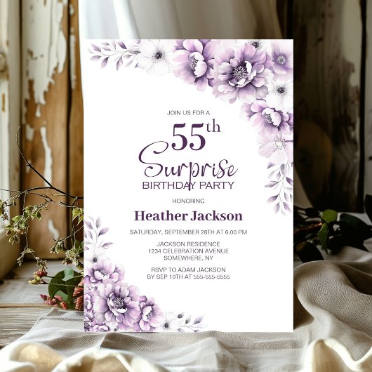 Invitation Pink Floral Surprise 55ème anniversaire