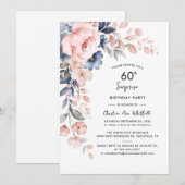 Invitation Pink Floral Surprise 60e anniversaire (Devant / Derrière)