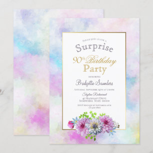 Invitation Pink Floral Surprise 90ème anniversaire