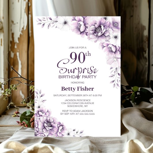 Invitation Pink Floral Surprise 90ème anniversaire