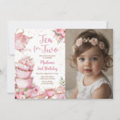 Invitation Pink Floral Tea Party 2ème anniversaire Photo (Devant)