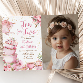 Invitation Pink Floral Tea Party 2ème anniversaire Photo
