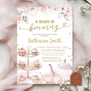Invitation Pink Floral Tea Party Baby brasse l'invitation