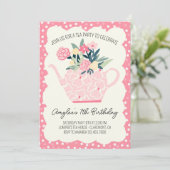 Invitation Pink Floral Tea Party Fille Anniversaire Invitatio (Debout devant)