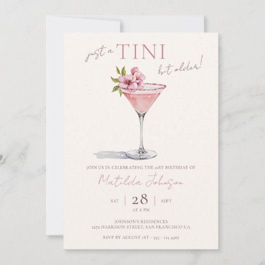 Invitation Pink Floral Tini Bit Ancien 21e anniversaire (Devant)