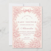 Invitation Pink Floral Toile Baby Shower (Devant)