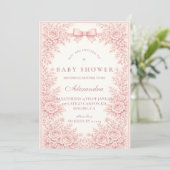 Invitation Pink Floral Toile Baby Shower (Debout devant)