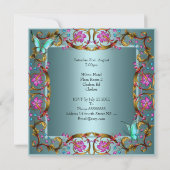 Invitation Pink Floral Turquoise Bleu papillon 30e anniversai (Dos)