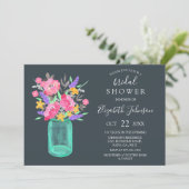 Invitation Pink Floral Turquoise Mason Jar Fête des mariées r (Debout devant)